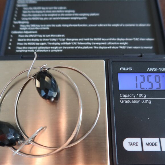 Black onyx and sterling silver large front facing hoops earrings by Dana Reed - Picture 13 of 13